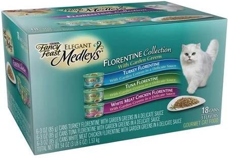 Fancy Feast Elegant Medleys Florentine Collection Cat Food Variety Pack 18-3 oz. Cans [Contains: 6 Each: Turkey Florentine, Tuna Florentine & White Meat Chicken Florentine]