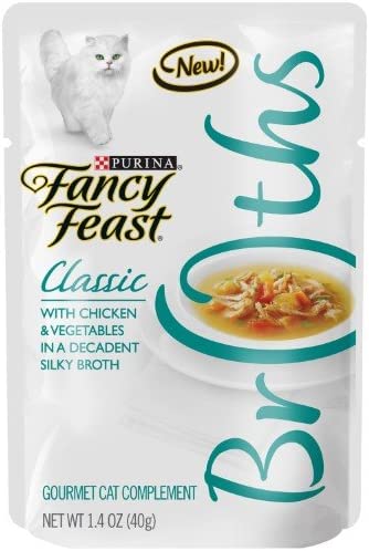 Fancy Feast Classic Broths with Chicken & Vegetables Supplemental Cat Food Pouches, 1.4-oz, case of 8