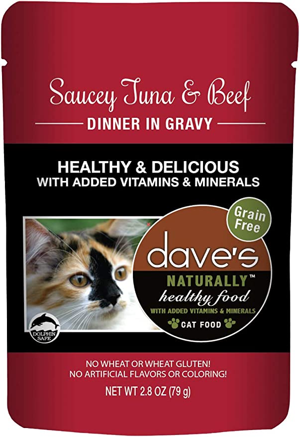 Dave’s Naturally Healthy Wet Cat Food Pouches - 2.8 Ounce Pouches, 24 Count - Made in the USA