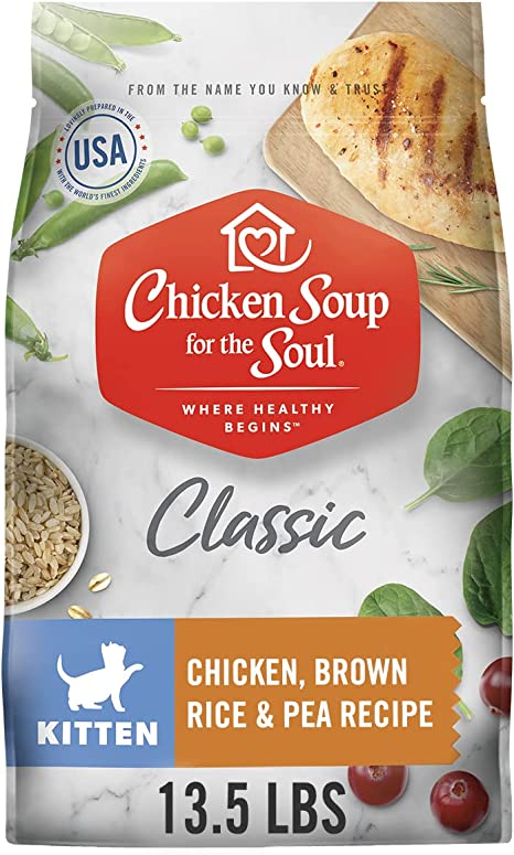 Chicken Soup for The Soul Pet Food - Kitten Food, Chicken, Brown Rice & Pea Recipe, 4.5 lb. Bag, Soy, Corn & Wheat Free, No Artificial Flavors or Preservatives