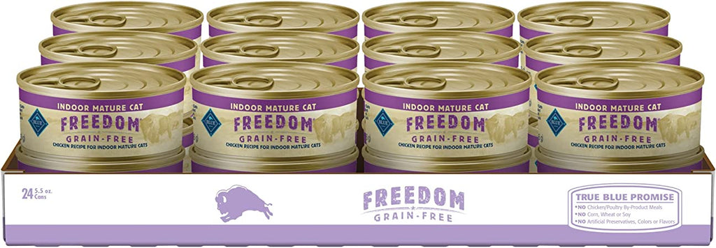 Blue Buffalo Freedom Grain Free Natural Indoor Mature Dry Cat Food and Wet Cat Food, Chicken