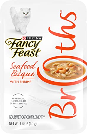 Fancy Feast Purina Grain Free, Limited Ingredient Cat Food Complements, Broths Seafood Bisque with Shrimp - (16) 1.4 oz. Pouches