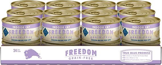 Blue Buffalo Freedom Grain Free Natural Adult Pate Wet Cat Food, Indoor Chicken 3-oz cans (Pack of 24)