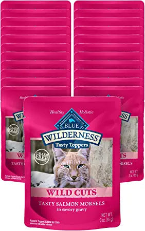 Blue Buffalo Wilderness High Protein Grain Free, Natural Wild Cuts Adult Wet Cat Food Pouch, Salmon 3-oz pouches (Pack of 24)