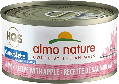 Almo Nature HQS Complete Salmon with Apple In Gravy Grain Free Wet Canned Cat Food (Pack of 24 x 2.47 oz/70g )