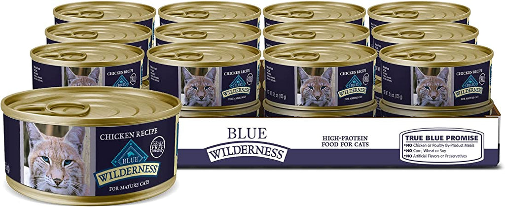 Blue Buffalo Wilderness High Protein Grain Free, Natural Mature Pate Wet Cat Food, Chicken 5.5-oz cans (Pack of 24)