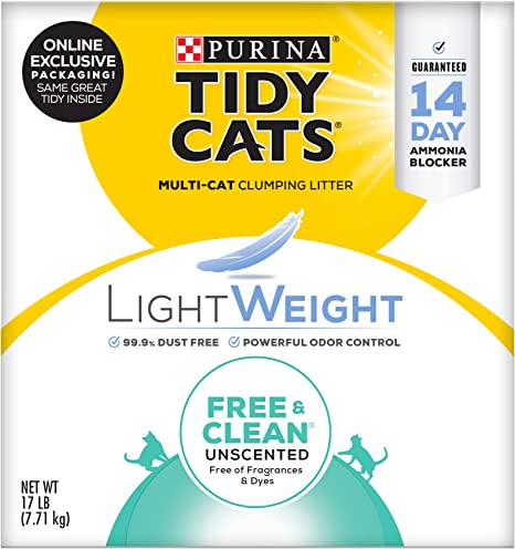 Purina Tidy Cats Low Dust Clumping Cat Litter, LightWeight Free & Clean Unscented, Multi Cat Litter - 17 lb. Box