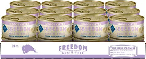 Blue Buffalo Freedom Grain Free Natural Kitten Pate Wet Cat Food, Indoor Chicken 3-oz cans (Pack of 24)