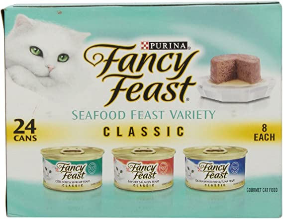 Fancy Feast Gourmet Wet Cat Food, Seafood Variety Pack, (24) 3 Oz Cans