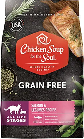 Chicken Soup for Soul Pet Food Grain Free - Salmon & Legumes Recipe- Dry Cat Food 4lb - Soy, Corn & Wheat Free, No Artificial Flavors or Preservatives,GF Salmon & Legumes