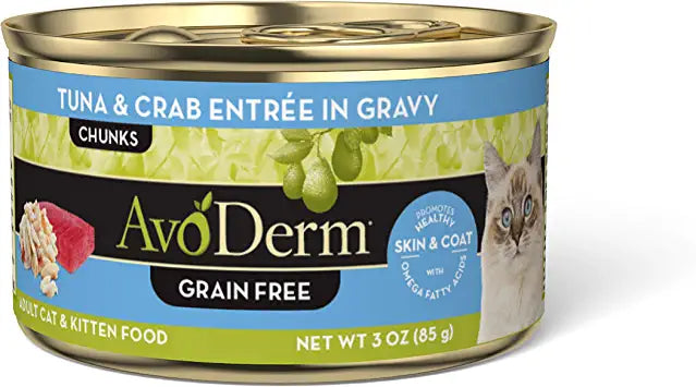 AvoDerm Natural Grain Free Tuna & Crab Entree in Gravy Canned Wet Cat Food, 3-Ounce Cans, (Case of 24)