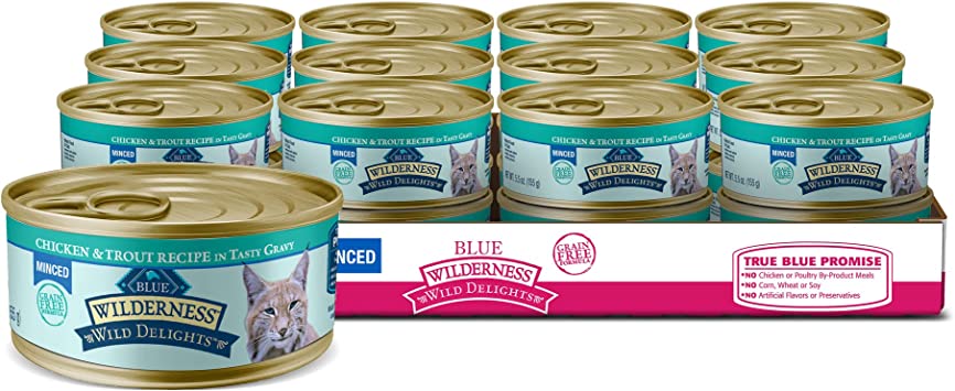 Blue Buffalo Wilderness Wild Delights High Protein Grain Free, Natural Adult Minced Wet Cat Food, 5.5-oz (Pack of 24)