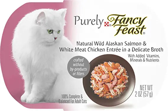 Purina Fancy Feast Natural Wet Cat Food, Purely Wild Alaskan Salmon & White Meat Chicken Entree - (10) 2 oz. Trays