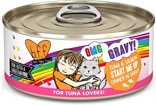 B.F.F. OMG - Best Feline Friend Oh My Gravy!, Tuna & Salmon Start Me Up with Tuna & Salmon, 5.5oz Can (Pack of 8)