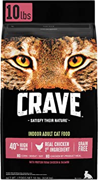 CRAVE Grain Free Indoor Adult High Protein Natural Dry Cat Food with Protein from Chicken & Salmon, 10 lb. Bag