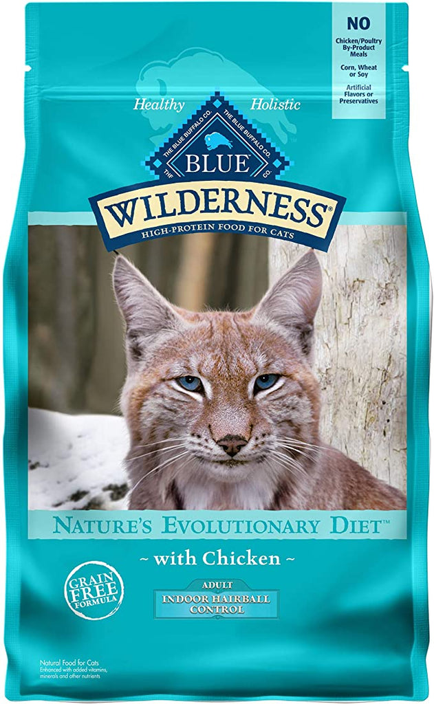 Blue Buffalo Wilderness High Protein Grain Free, Natural Adult Indoor Hairball Control Dry Cat Food, Chicken