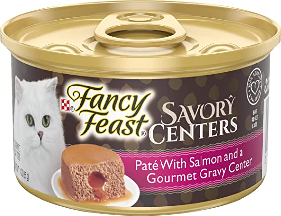 Fancy Feast Purina Pate Wet Cat Food, Savory Centers Pate with Salmon & Gourmet Gravy Center - (24) 3 oz. Cans