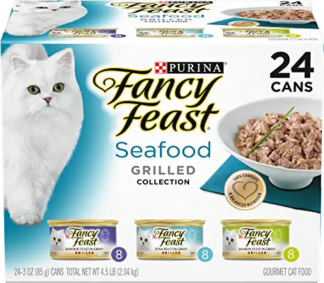 Purina Fancy Feast Gravy Wet Cat Food Variety Pack, Seafood Grilled Collection - (24) 3 oz. Cans