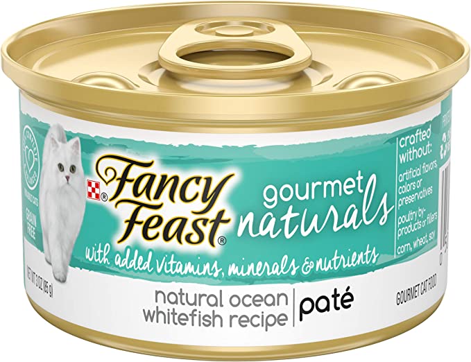 Fancy Feast Purina Grain Free, Natural Pate Wet Cat Food, Gourmet Naturals Natural Ocean Whitefish Recipe - (12) 3 oz. Cans