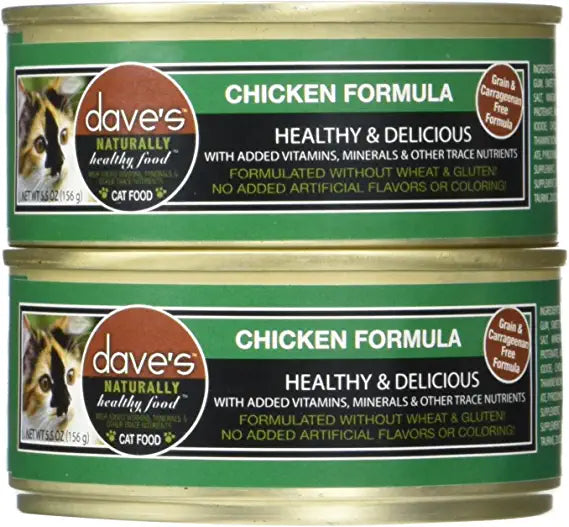 Dave's Pet Food Naturally Healthy Cat Food, Chicken Formula, Canned Cat Food, 5.5oz Cans, Case of 24, Made in the USA, green