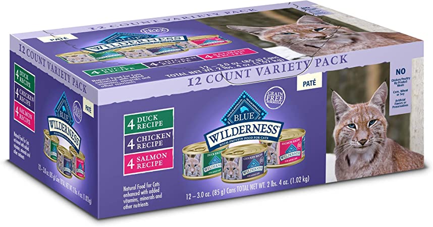 Blue Buffalo Wilderness Natural Adult Chicken, Salmon, Duck Pate Variety Pack Wet Cat Food