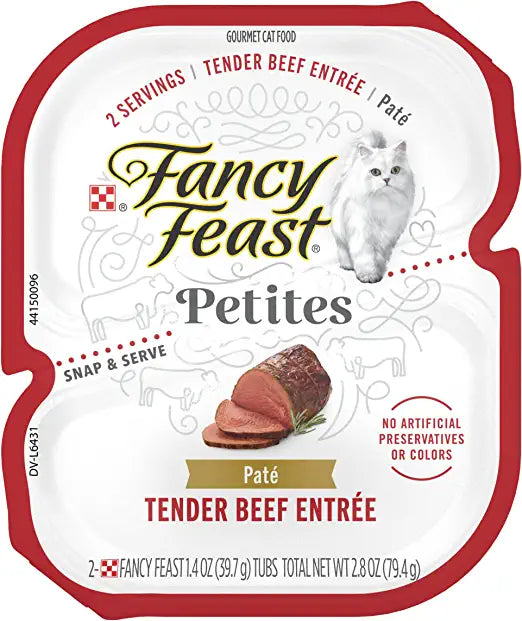 Purina Fancy Feast Gourmet Pate Wet Cat Food, Petites Tender Beef Entree - (12) 2.8 oz. Tubs