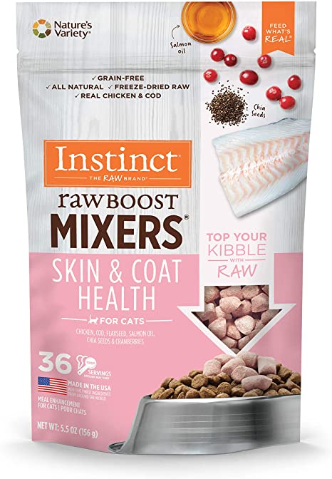 Instinct Freeze Dried Raw Boost Mixers Grain Free Skin & Coat Health Recipe All Natural Cat Food Topper by Nature's Variety, 5.5 oz. Bag