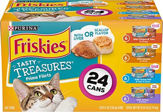 Purina Friskies Gravy Wet Cat Food Variety Pack, Tasty Treasures Prime Filets - (24) 5.5 oz. Cans