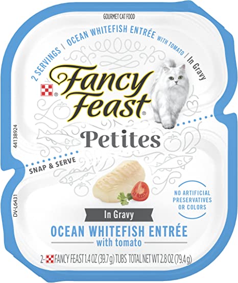 Fancy Feast Gourmet Gravy Wet Cat Food, Petites Ocean Whitefish with Tomato Entree - (12) 2.8 oz. Tubs