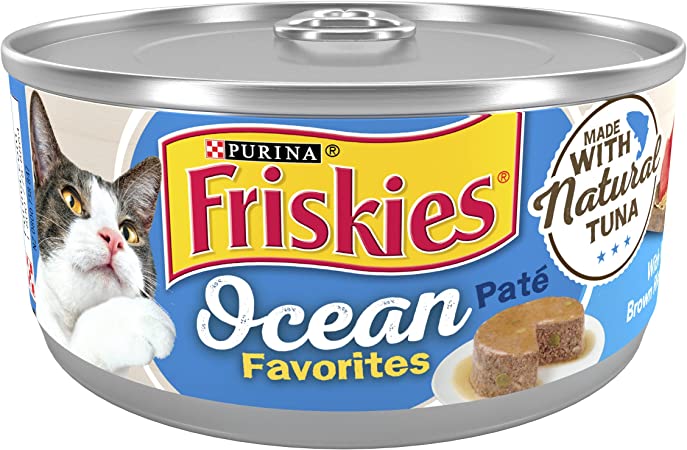 Purina Friskies Wet Cat Food Pate Ocean Favorites with Natural Tuna, Brown Rice and Peas - (24) 5.5 oz. Cans