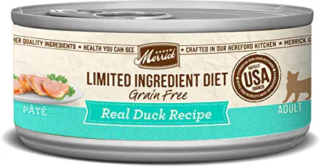 Merrick Limited Ingredient Diet Grain Free Real Duck Recipe Wet Cat Food Pate - (24) 5 oz. Cans