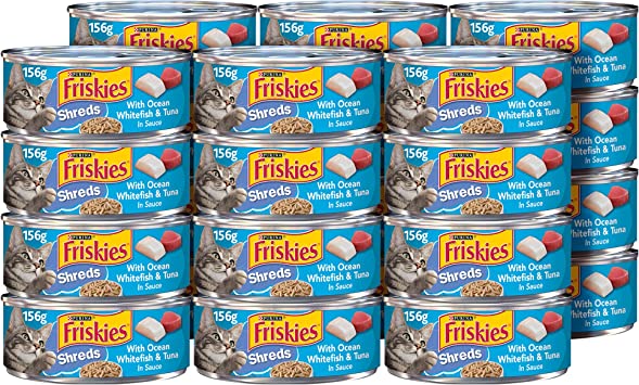 Purina Friskies Wet Cat Food, Shreds With Ocean Whitefish & Tuna in Sauce - (24) 5.5 oz. Cans