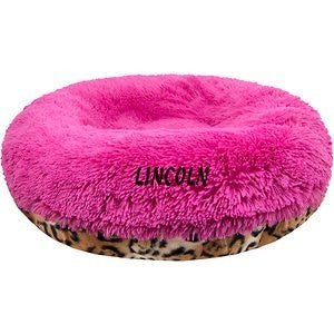 Bessie + Barnie Personalized Signature Luxury Extra Plush Faux Fur Bagel Cat & Dog Bed, Pink, Large