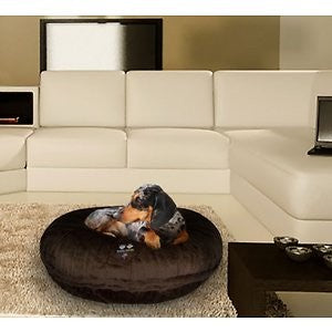 Bessie + Barnie Signature Mid Shag Plush Faux Fur Bagel Cat & Dog Bed, Brown, Large