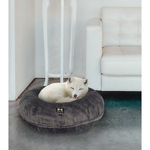 Bessie + Barnie Signature Mid Shag Plush Faux Fur Bagel Cat & Dog Bed, Grey, X-Small