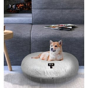 Bessie + Barnie Signature Mid Shag Plush Faux Fur Bagel Cat & Dog Bed, White, X-Large