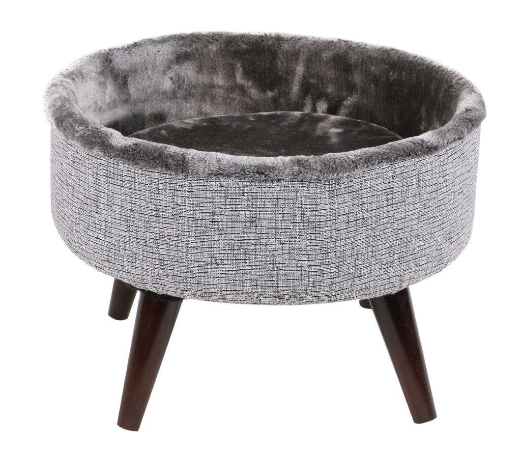 Cat Craft 16" Round Bed Grey-Brown Wooden Legs Cat Furniture - 4309201