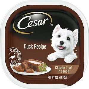 Cesar Classic Loaf in Sauce Duck Recipe Dog Food Trays, 3.5-oz, case of 24