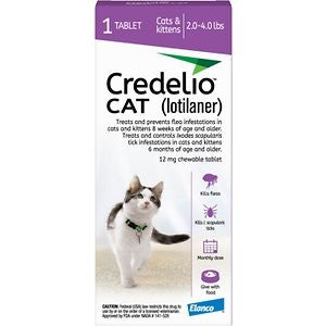 Credelio Chewable Tablets for Cats, 2-4 lbs, (Purple Box), 1 Chewable Tablet (1-mo. supply)