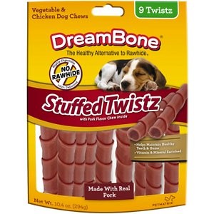 DreamBone Stuffed Twist-Pork Dog Treats, 9 count