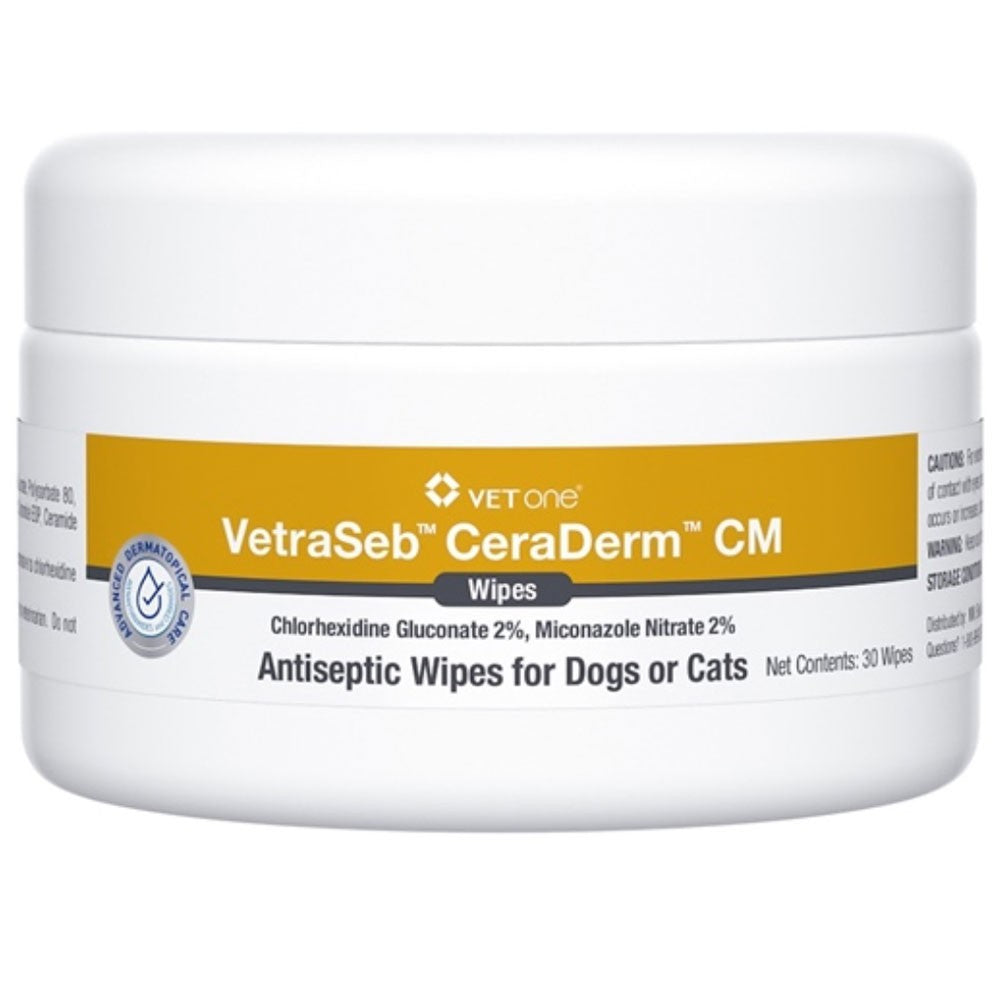 EntirelyPets Pharmacy VetraSeb CeraDerm CM Antiseptic Wipes for Dogs and Cats, 30 Count