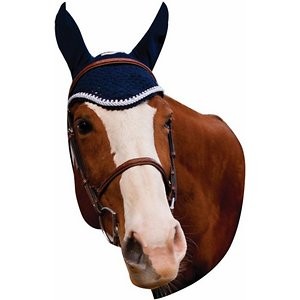 Equine Couture Horse Fly Bonnet With Silver Rope & Crystals, EC Navy, Pony