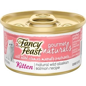 Fancy Feast Gourmet Naturals Natural Wild Alaskan Salmon Recipe Grain-Free Pate Kitten Canned Cat Food, 3-oz can, case of 12