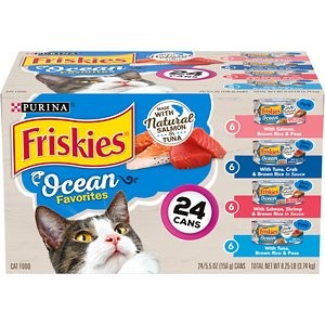 Friskies Ocean Favorites Variety Pack Salmon & Tuna Natural Wet Cat Food, 5.5-oz can, case of 24