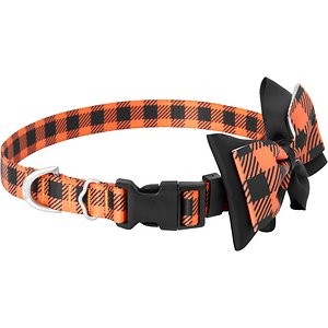 Frisco Halloween Plaid Dog Collar with Bow, Large, Neck 18 to 26 in, Width: 1-in