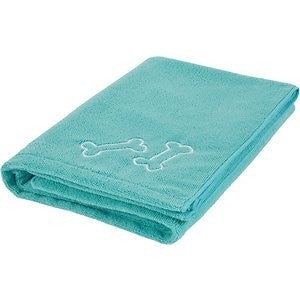 Frisco Embroidered Bones Microfiber Dog Bath Towel, Teal, Large