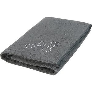 Frisco Embroidered Bones Microfiber Dog Bath Towel, Gray, Large