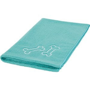 Frisco Embroidered Bones Microfiber Dog Bath Towel, Teal, Medium