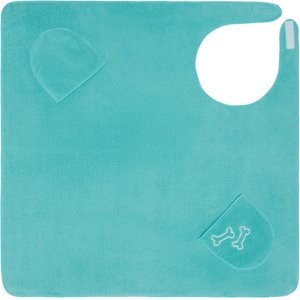 Frisco Embroidered Bones Microfiber Dog Bath Cape Towel, Teal, Large