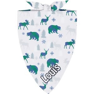 Frisco Buffalo Plaid Winter Animals Personalized Dog & Cat Bandana, Large